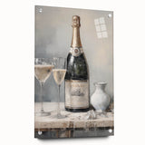 Large abstract wall art on acrylic glass featuring cool blue and white winter motifs.