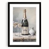 Textured abstract art print in vibrant blues and whites on a large canvas, framed in black, ideal for living room decor.