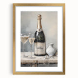 Abstract art print featuring textured swirls in cool gray tones, framed in gold.