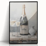 Large abstract wall art featuring swirling winter motifs in cool blue and white tones, framed in black acrylic.