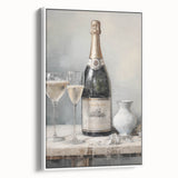 Vintage poster art of a winter scene in muted black and white tones on a framed canvas, ideal for living room decor.