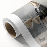 Art Deco poster of a winter scene on rolled canvas, featuring muted blue and white tones, ideal for nursery wall art.