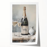 Rolled print of a winter-themed floral art in cool blue and white tones, suitable for dining room or bathroom decor.