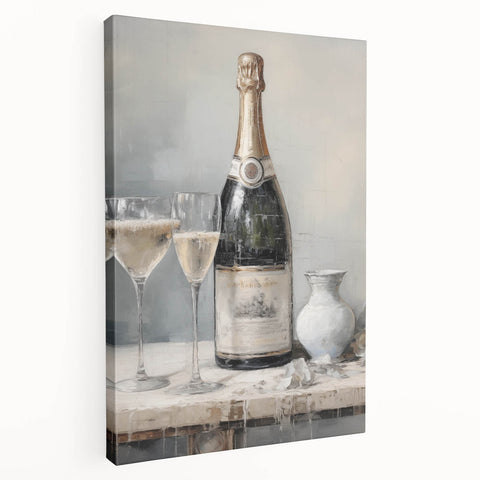 Winter-themed abstract painting in blue and white tones on stretched canvas, suitable for kitchen wall art.