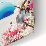 Large abstract wall art in vibrant orange and yellow tones on acrylic glass, ideal for dining room ambiance.