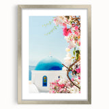 Textured abstract art print in silver frame, featuring a blend of gray and blue tones, ideal for modern bedroom decor.