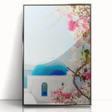 Mid-century modernist art depicting a geometric pattern in pastel shades on a framed acrylic print.