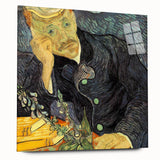 Large abstract acrylic print of swirling blues and yellows, ideal for bedroom or dining room decor.