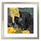 Extra large abstract art print depicting swirling blue and yellow patterns on a textured canvas, framed in silver.