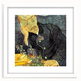 Textured abstract art print of swirling blues and yellows on a white framed canvas, suitable for bedroom decor.