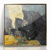 Art deco style poster of a Van Gogh painting in a gold frame, featuring vibrant yellows and blues.