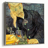 Silver-framed canvas depicting a Van Gogh-inspired landscape painting with vibrant color splashes and black accents.