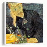 Vintage poster art of Van Gogh's 'Starry Night' in vibrant blue and yellow hues, framed canvas ideal for living room decor.