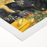 Art deco poster of abstract geometric shapes in muted gold and black on rolled canvas, suitable for dining room walls.