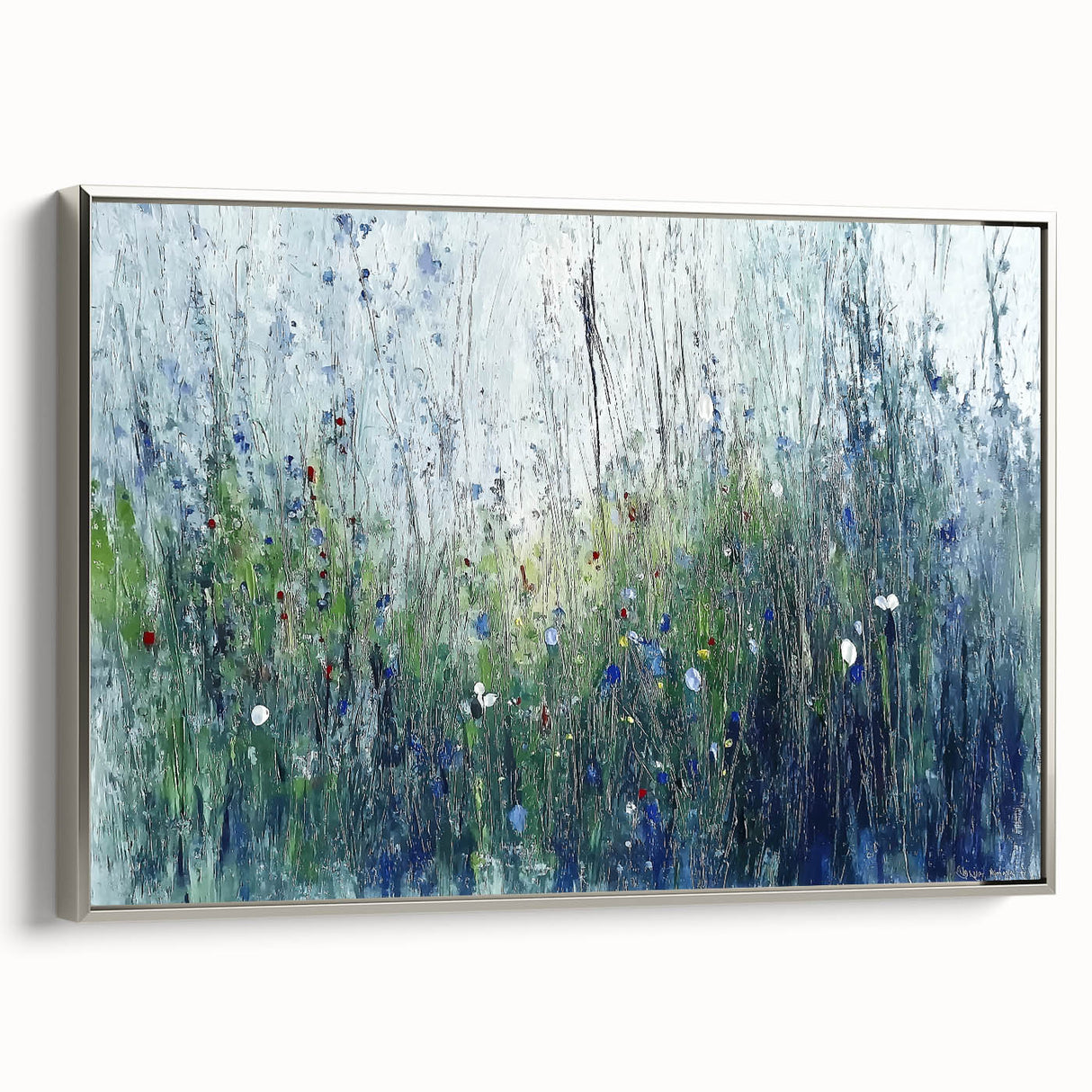 Serene Meadow Mist – Abstract Floral Canvas & Framed Art