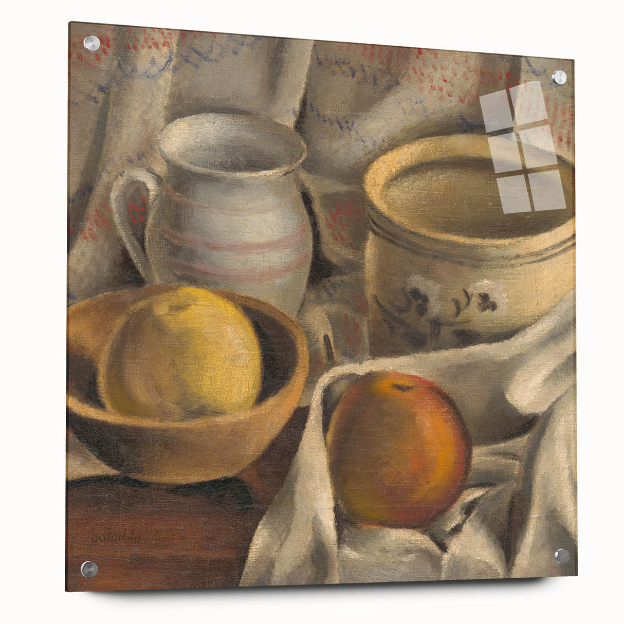 Modern Wall Art - Still Life with Ceramic Pots and Apples in Neutral Tones