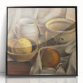 Modern Wall Art - Still Life with Ceramic Pots and Apples in Neutral Tones