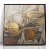 Modern Wall Art - Still Life with Ceramic Pots and Apples in Neutral Tones