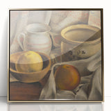 Modern Wall Art - Still Life with Ceramic Pots and Apples in Neutral Tones