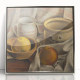 Modern Wall Art - Still Life with Ceramic Pots and Apples in Neutral Tones