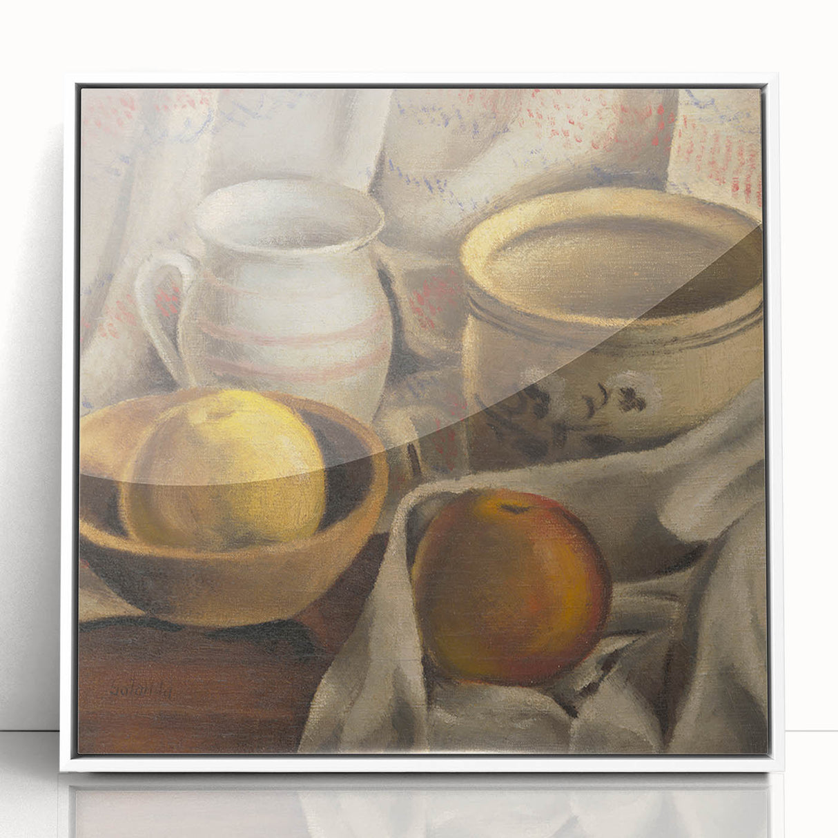 Modern Wall Art - Still Life with Ceramic Pots and Apples in Neutral Tones