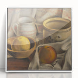 Modern Wall Art - Still Life with Ceramic Pots and Apples in Neutral Tones