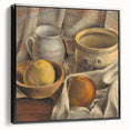 Modern Wall Art - Still Life with Ceramic Pots and Apples in Neutral Tones