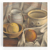 Modern Wall Art - Still Life with Ceramic Pots and Apples in Neutral Tones