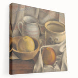 Modern Wall Art - Still Life with Ceramic Pots and Apples in Neutral Tones