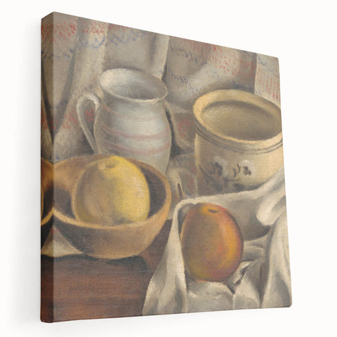 Modern Wall Art - Still Life with Ceramic Pots and Apples in Neutral Tones