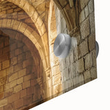 Close-up of an acrylic glass artwork depicting a vibrant landscape with a majestic castle, showcasing rich colors and intricate details, ideal for home decor.