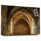 Acrylic glass artwork showcasing a stunning side view of a majestic castle landscape, featuring vibrant colors and intricate details, ideal for home decor.
