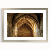 Silver-framed landscape artwork showcasing a majestic castle surrounded by lush greenery, elegantly matted for a refined presentation, ideal for home décor.