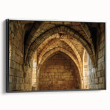 Framed canvas artwork showcasing a majestic landscape with a castle, featuring a black frame and side view for a modern decor accent, ideal for enhancing living spaces.