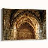 Framed canvas artwork depicting a stunning landscape with a castle, featuring a gold border and side view, perfect for elegant home decor. Ideal for interior design enthusiasts.