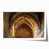 Rolled print showcasing a stunning landscape of a medieval castle surrounded by lush greenery, perfect for home decor enthusiasts seeking artistic elegance.