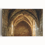 Stretched canvas artwork depicting a scenic landscape with a majestic castle surrounded by lush greenery, perfect for enhancing home decor and interior aesthetics.