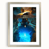 Framed silver landscape artwork depicting intricate cave formations, set against a neutral background, ideal for modern home decor and art enthusiasts.