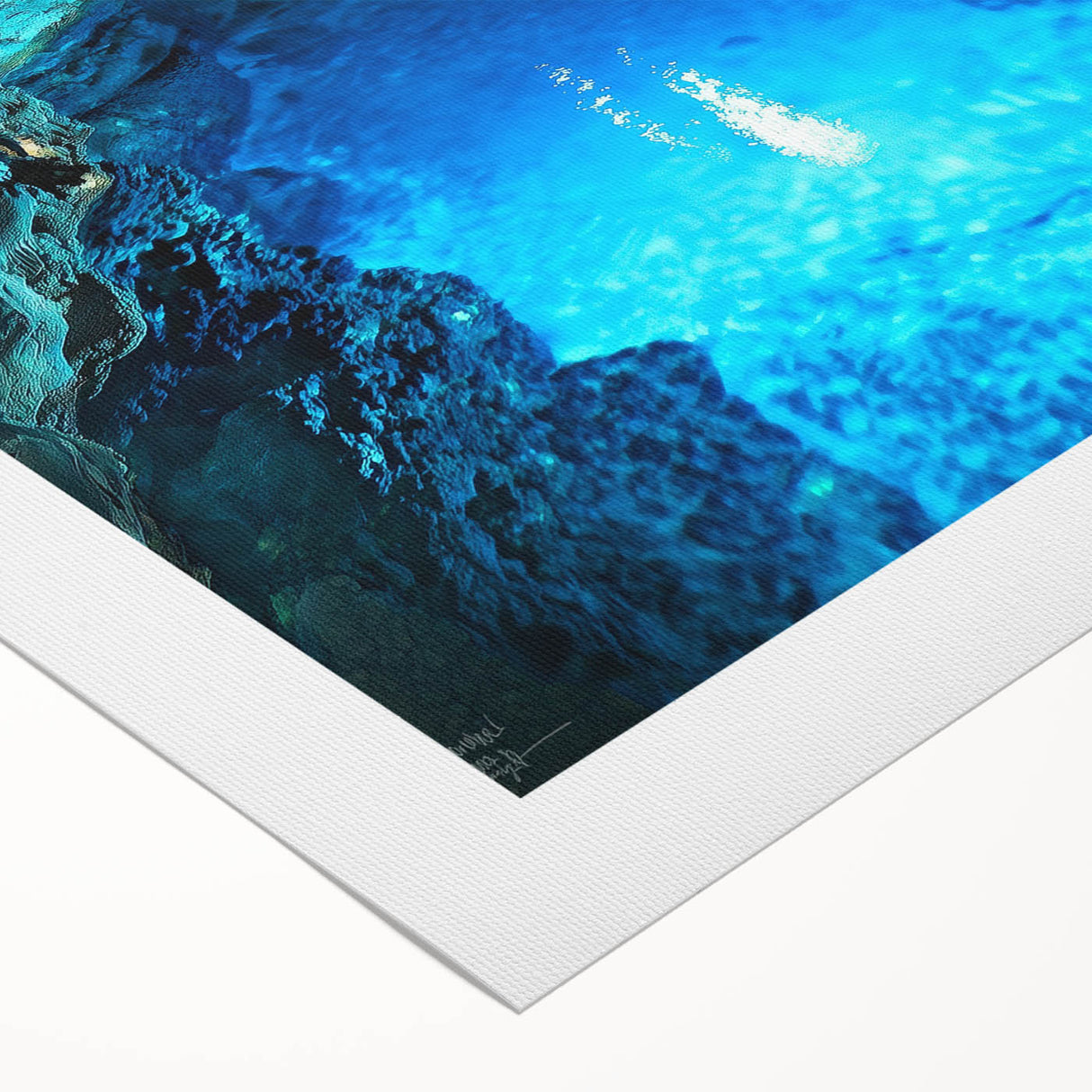 Stunning rolled canvas artwork depicting a serene landscape with caves, showcasing rich colors and intricate details, designed for modern home decor.