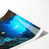 Vibrant rolled print showcasing a serene cave landscape design, featuring earthy tones and intricate details, perfect for home decor or artistic display.