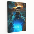 Stretched canvas artwork showcasing a vibrant landscape scene with caves, featuring rich colors and detailed textures, perfect for enhancing any interior decor.