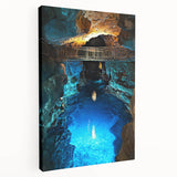 Stretched canvas artwork showcasing a vibrant landscape scene with caves, featuring rich colors and detailed textures, perfect for enhancing any interior decor.