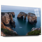 Acrylic landscape artwork depicting vibrant cliffs in a side view, mounted with pins for display, showcasing rich colors and intricate details. Ideal for modern decor.