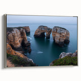 Framed canvas artwork depicting dramatic cliffs and vibrant landscapes, finished with a silver side view, perfect for modern home decor and nature enthusiasts.