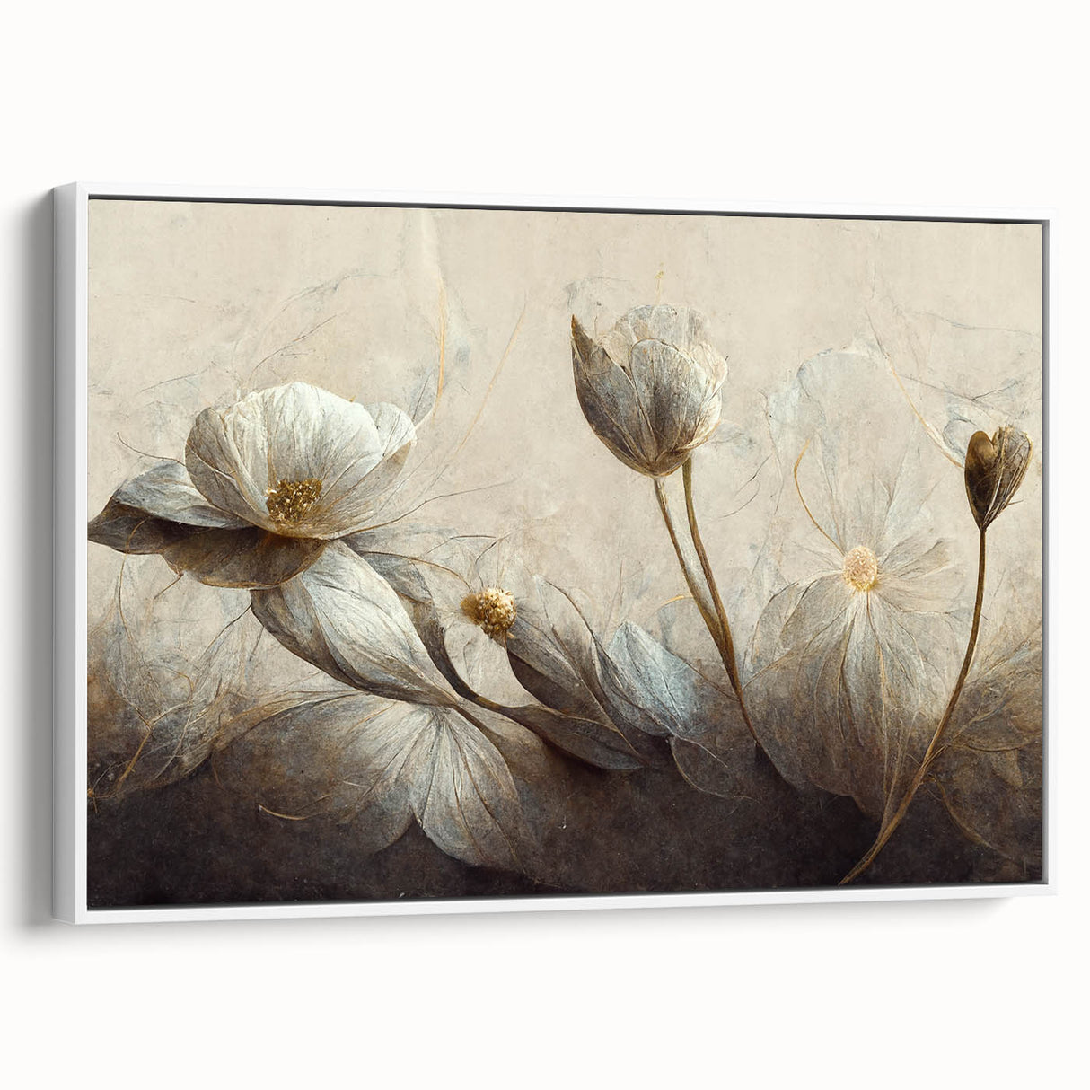 Timeless Floral Elegance - Beige & Blue Living Room Wall Art