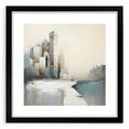 Abstract architecture wall art framed in black with a white mat, showcasing geometric patterns and lines, ideal for modern home decor and art enthusiasts.