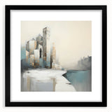 Abstract architecture wall art framed in black with a white mat, showcasing geometric patterns and lines, ideal for modern home decor and art enthusiasts.