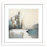 Abstract architectural wall art framed in white, showcasing geometric shapes and lines, perfect for modern interior decor. Ideal for adding elegance to living spaces.