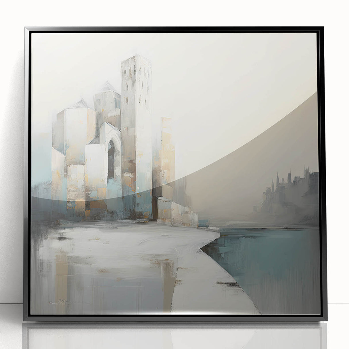 Framed abstract architecture wall art featuring black acrylic design, showcasing intricate geometric patterns against a sleek backdrop, perfect for modern decor.