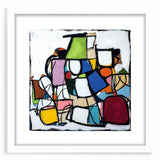 Abstract geometric frame with a white mat, showcasing a modern design perfect for stylish interior decor. Ideal for art lovers seeking minimalistic elegance.